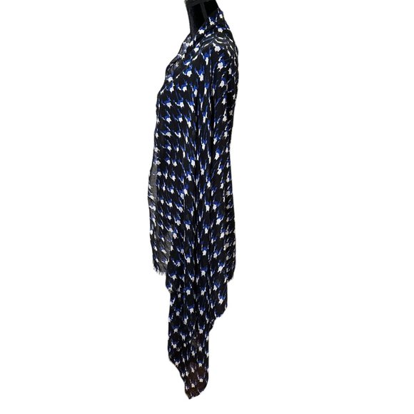 Unbranded Scarf Womens Long Rectangle Blue White Houndstooth Lightweight Fringe - Picture 6 of 7
